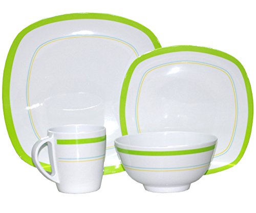 Hekers Curl 16 Piece Melamine Tableware Set for 4 People Camping Outdoor Garden Camping Tableware Set Picnic