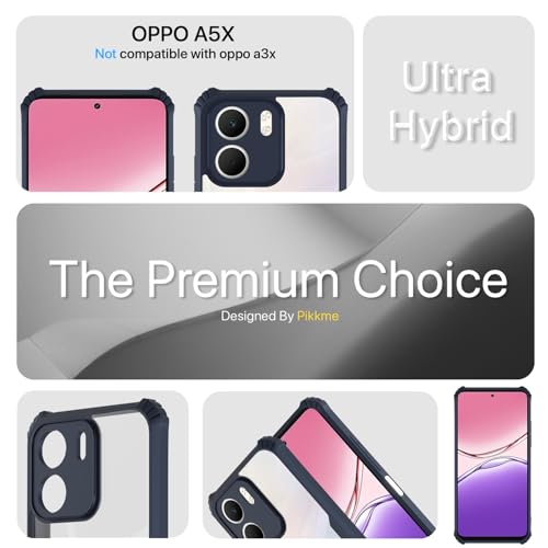 Image of Pikkme Back Cover for Oppo A5x | Ultra Hyrbid | Full Camera Protection | Raised Edge | Crystal Clear Transparent Bumper Case (Blue)