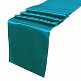 LA Linen™ 12x108-Inch Satin Table Runner, Light Teal. Made In USA.