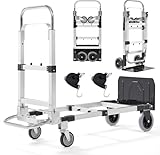Folding Hand Truck Dolly, 500 lbs Heavy-Duty Convertible Cart, Aluminum Alloy Collapsible Design with Silent Rubber Wheels, Adjustable Handle, Flat Fold for Moving, Home, Office (Black)