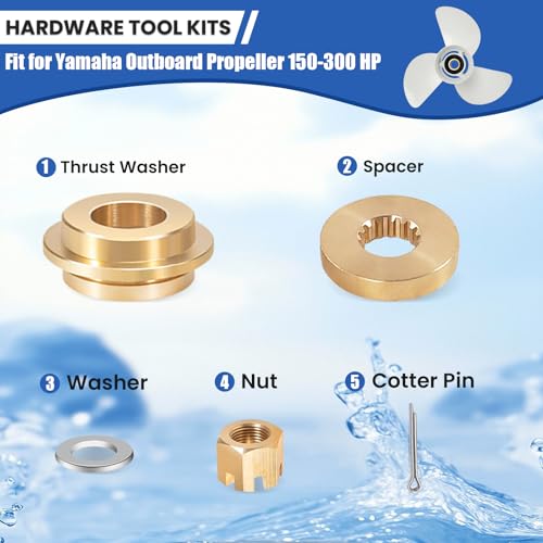 Image of Upgrade Outboard Propeller Installation Hardware Tools Kit Fits Yamaha 150-300HP, Includes Thrust Washer, Spacer, Washer, Nut and Cotter Pin