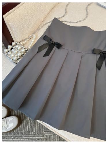 WDIRARA Girl's Bowknot Pleated Mini Skirt High Waisted Uniform Skater A Line Skirt4