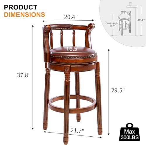 Bar-Stools-Swivel-Genuine-Leather-Counter-Wooden-Bartool-with-Footrest-for-Kitchen-Dining-Room-Living-Room-Wanul-Brown-Barstool-seat-Height-29in Bar Stools Swivel Genuine Leather Counter Wooden Bartool with Footrest for Kitchen Dining Room Living Room Wanul Brown Barstool seat Height 29in