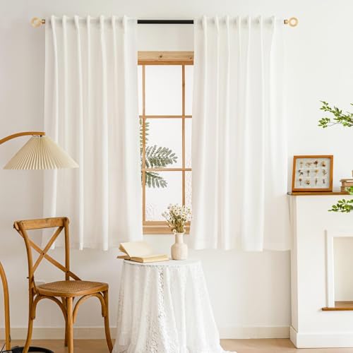 Image of MYSTIC-HOME Sheer Privacy Curtains 63 Inches Long 2 Panels White Sheer Drapes with Back Tab&Rod Pocket Design for Bedroom, Light Filtering Curtains for Living Room with Soft Voile Fabric(52 inchW x 63 inchL)