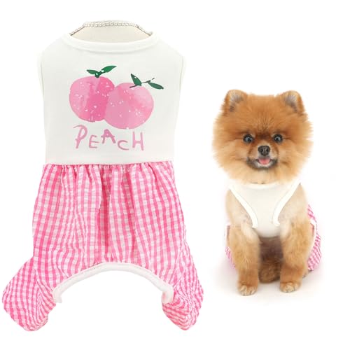 SMALLLEE_LUCKY_STORE 犬 服 春 夏 ロンパース 犬用 パジャマ かわいいフルーツ ギンガム 超小型犬 小型犬 カバーオール つなぎ ペット ドッグウエア 洋服 おしゃれ 柔らかい 部屋着 寝間着 冷房対策 犬用服 子犬服 チワワ 服