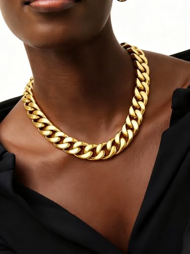 ChainsPro Chunky Cuban Link Chain Necklace for Women,Stainless Steel Silver/Gold Plated Thick Choker, 5/12/14mm Width,18" and 20" Punk Hip Hop Trendy Jewelry Gifts2