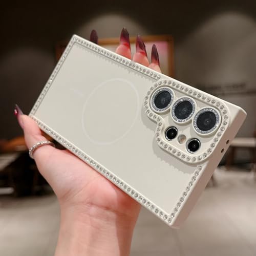 Coque Samsung S25 paillettes blanche et diamant magnétique de luxe