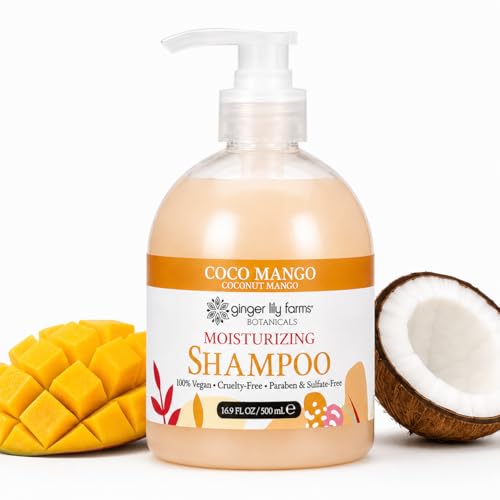 Image of Ginger Lily Farms Botanicals Shampoo, 16.9oz, Coco Mango | 100% Vegan & Cruelty-Free | Moisturizing Shampoo for All Hair Types