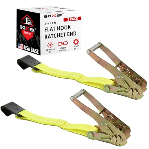 Boxer 2IN. x 1FT. Flat Hook Ratchet Replacement End 2 Pack, Made for Heavy Duty 1 to 2 in. Ratchet Straps, for Flatbed Trucks and Trailers 10,000 LBS