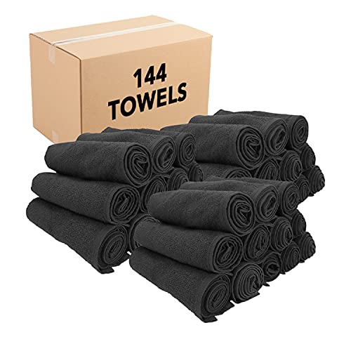 Image of Arkwright Bleach Resistant Salon Towels Bulk - 100% Cotton Hair Towels, Soft, Absorbent, Quick Dry Spa & Barber Towels for Hair Stylist, Nail Salon & Esthetician, 16 x 28, Black (Case of 144)