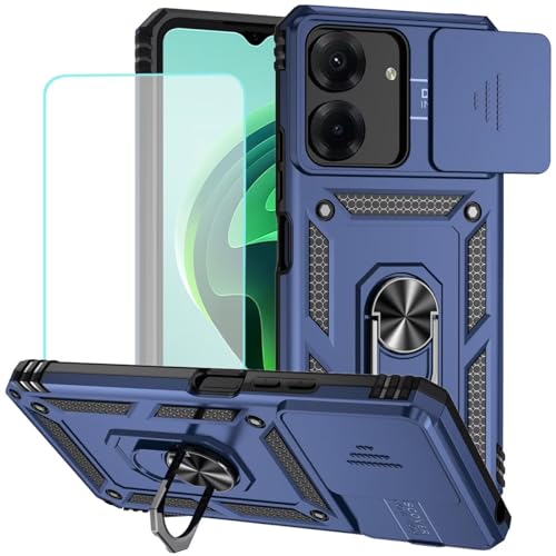 Coque Poco C65 anti-choc avec support magnétique et bleu mat
