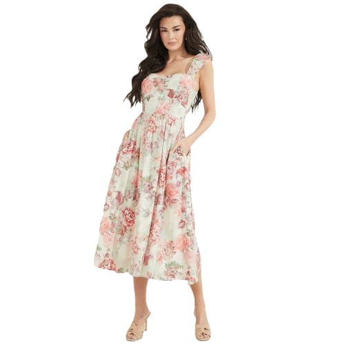 Guess Damen Sleeveless Susanna Dress Kleid, Sonnenuntergangsblüten-Druck,...