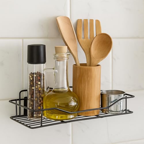 Image of Namani Stainless Steel Pack of 2 Wall Mount Shelves for Kitchen & Bathroom | Heavy Duty Storage Shelf for Spice Rack, Toiletries, Condiments & Home Organizer | Rustproof Metal Wall Shelf (Black-2)