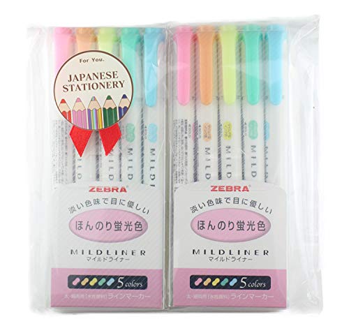 Zebra MILDLINER WKT7-5C (5-Color Set) 2pack with MIYABI stationery store original gift package[5Cx2]