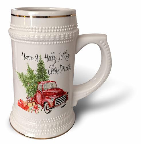 3dRose Holly Jolly Red Truck with Christmas Trees Mug, 18oz (STN_263636_1), 22oz Stein, White