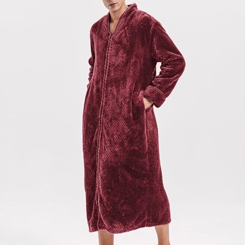 Lu's Chic Men's Fuzzy Bath Robe Warm Fluffy Spa Robes Zip Up Long Sleeve Bathrobe Fleece Plush Zipper3