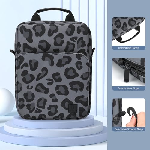 Image of Dadanism 9-11 Inch Tablet Sleeve Bag Carrying Case with Shoulder Strap for iPad (A16) 11 inch, iPad 10th Gen 10.9 inch, iPad Air M4 /Pro M5 11 inch, iPad 9 /8 /7th 10.2 inch, Galaxy Tab A11+ Plus 11 inch, Leopard Black