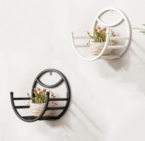 Image of Round Metal Wall Shelf, 3-Tier Floating Display Stand, Black Decorative Plant Holder