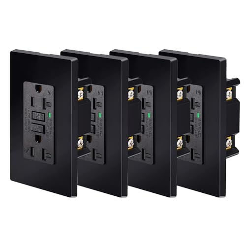 Black GFCI Outlet 20 Amp,NineLeaf 4Pack Gfi Electrical Outlet 20 Amp Black,Weather Resistant Ground Fault Circuit Interrupters,Screwless Wall Plate Included, Indoor/Outdoor,Residential Grade,ETL List
