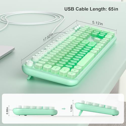 Image of MOFII Backlit Keyboard Wired, Retro Typewriter Keyboard with Illuminated LED, Cute Full Size Computer Keyboards Plug and Play for PC Laptop Desktop - Light Green