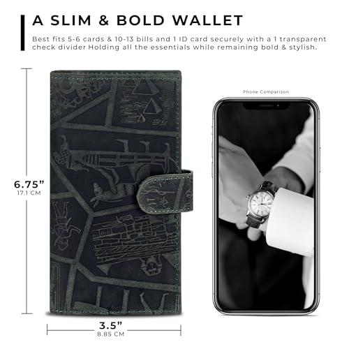Image of Oak Leathers Checkbook Cover Slim Minimalist For Men with RFID Blocking Credit Card Holder Wallet (Egyptian Green)