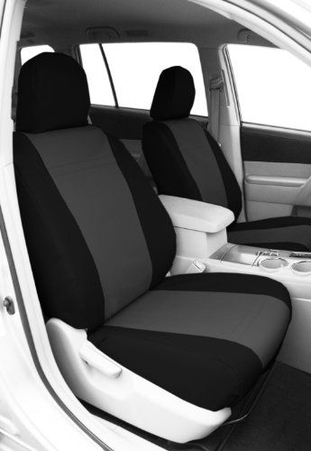 Front Buckets Seats, CalTrend DuraPlus Seat Covers for 2009-2011 Ford F-150|Ford F-250 Super Duty|Ford F-350 Super Duty Charcoal Charcoal Insert with Black Trim