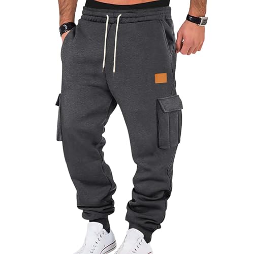 GOFULY Men's Cargo Pants Elastic Waist Drawstring Baggy Sweatpants with Multi Pockets Sweat Pants Fleece Joggers Trouser
