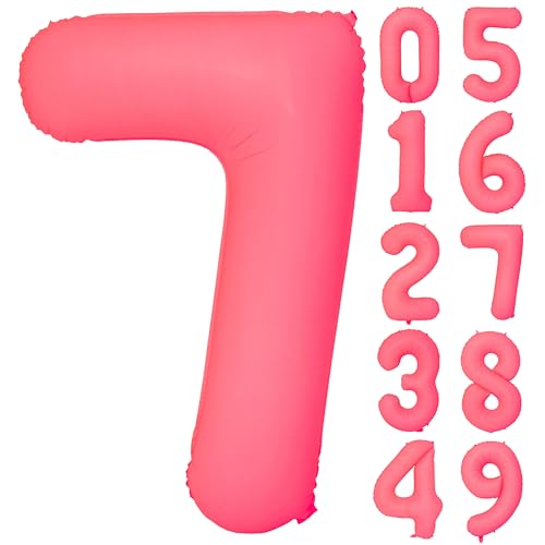 40 IN Fluorescent Red Number 7 Balloon Neon Red digital 7 Foil Balloon
