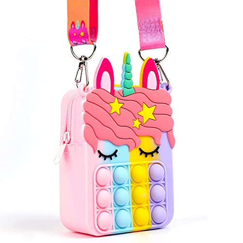Popit Purse for Girls, Pop Unicorn Purse it Bag, Pop its for Girls, Fidget Purse for Girls, Push Bubble Pop Purse, Fidgets for Girls Autism to Relieve Stress