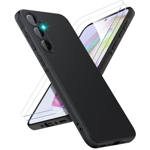 SineOrdo Funda Compatible con Samsung Galaxy A35 5G y 2PCS Cristal Vidrio Templado Protector Pantalla, Carcasa Samsung Galaxy A35 5G Case Ultrafina Funda Móvil Suave Silicona TPU - Negra