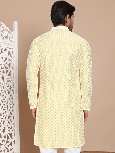 Image of Jompers Men's Silk Blend Regular Fit Sequin Chikankari Front Open Kurtas