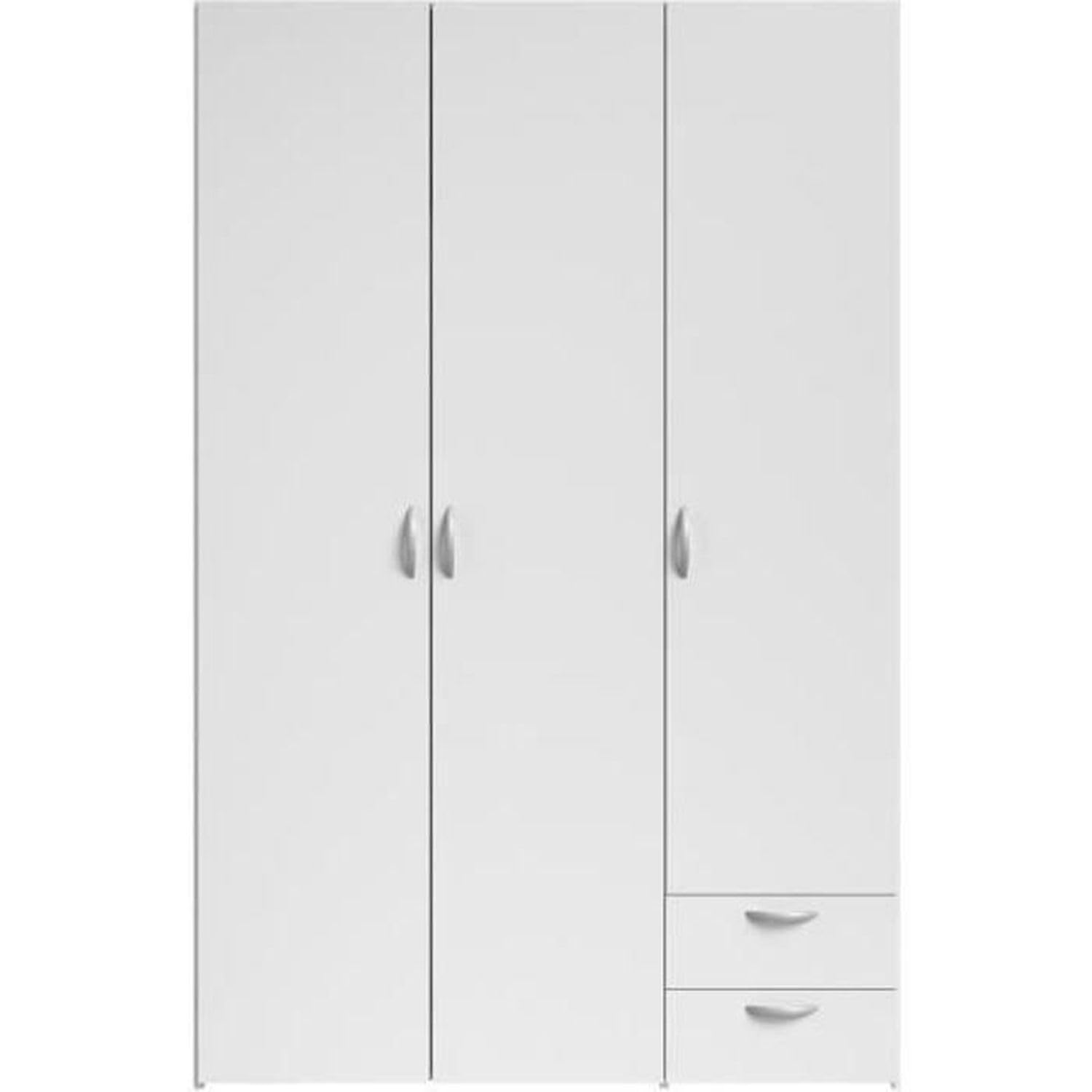 Parisot Armoire Daily 2 - Décor Blanc - 3 Portes + 2 tiroirs - L 120 x H 185 x P 51 cm