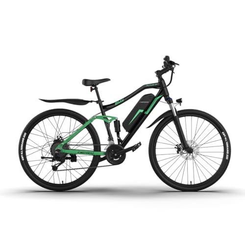 EMotorad EMX+ | Bicicleta Eléctrica Todoterreno para Adultos | Neumáticos 27.5' | Motor 36V 250W | Batería Extraíble | Suspensión Doble | Frenos Hidráulicos | Pantalla Color C8 (Negro/Verde)