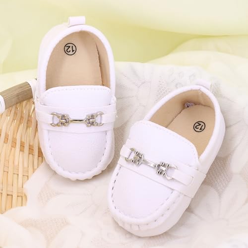 Lonsoen BAY209-WT12 Infant Shoes Boys Loafers Baby Girls Crib Moccasins Classic Synthetic Leather Wedding Dress Shoes,Bay209 White 6-12 Months thumb #2