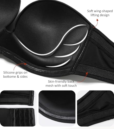 Image of Lemorosy Women's Wireless Push Up Plunge Padded Non-Slip Invisible Strapless Bra