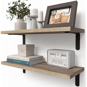 RICHER HOUSE Rustic Wood Shelves Set of 2, Farmhouse Style Floating Shelf for Wall Décor, Hanging Shelves for Bathroom, Bedroom, Storage, Kitchen, Living Room – Carbonized Black