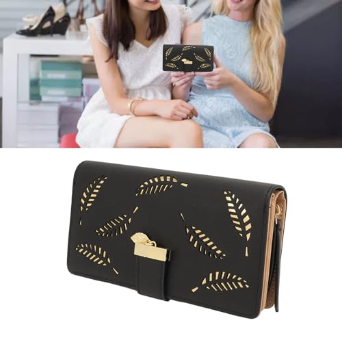 Women Wallet, PU Leather Hollow Leaf Pattern Lady Long Wallet Bifold Card Holder Organizer Fashion Cash Clutch with Zip Loose Change Pocket for Women Girls Gift3