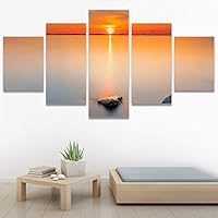 SIGNWIN 5 Panel Canvas Wall Art Coastal Orange Photography Relax/Calm Romantics Sunset Warm for Home Decorations Ready to Hang - 60