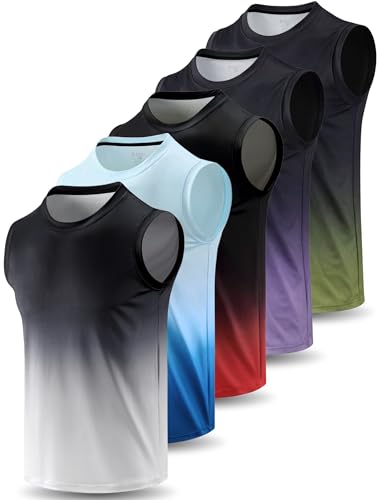 Liberty Imports Pack of 5 Men's Stretch Cool Dry Muscle Tank Tops Athletic Crewneck Sleeveless Workout Shirts (Set 10, 3X-Large)