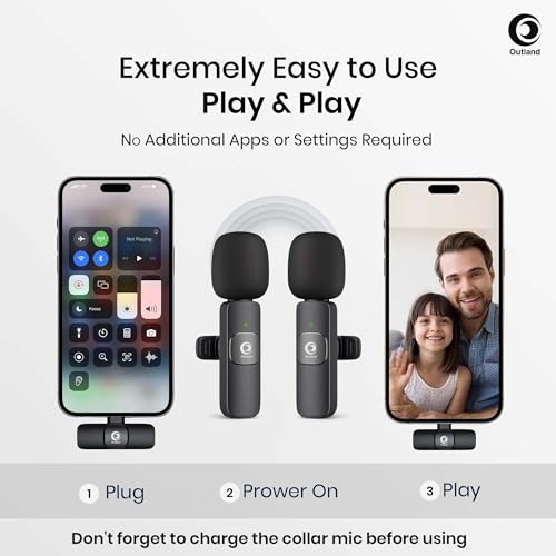 Image of OUTLAND Lavalier Wireless Mike with Furry, Mini Mic for YouTube Wireless Type-C Collar Microphone for Android /iPhone Plug & Play Dual Mic for Vlogging, Singing, Video Recording, Online Teaching