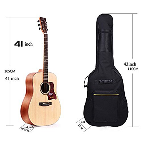 Wuudi Gitarrentasche, 104,1 cm, wasserdicht, mit doppeltem verstellbarem Schultergurt, Gitarrenkoffer, Schwarz, Schwarz , Lässig