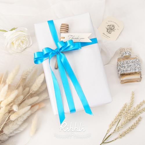 image for Ribbli Turquoise Blue Satin Ribbon Double Faced Satin 1/2 inch x Conti