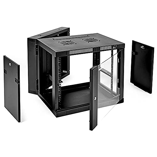 Navepoint 9U Wall-Mount Network Cabinet For 19" It Equipment, A/V With Glass Door And Removable Side Panels, Locks, 2 Fans, 450Mm Depth, Hinged Back #TOP2