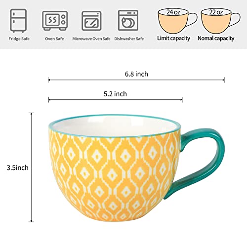 Selamica Coffee Mugs Set Of 4, 24 Oz Jumbo Soup Mugs With Handles, Ceramic Coffee Cups For Cereal Latte Tea Milk Cappuccino, Dishwasher & Microwave Safe, Assorted Colors #TOP1