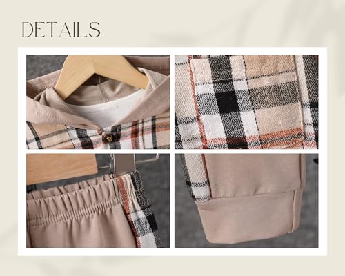 Image of OLMRJKD Toddler Baby Boy Clothes Plaid Long Sleeve Hoodie Sweatshirt + Pants 2pcs Boys Outfit Set