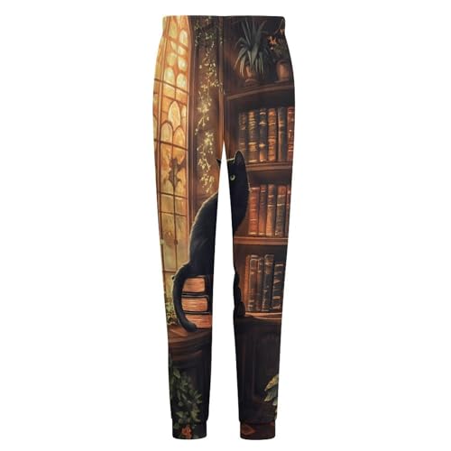 Black Cat Library Sunlight Window Men's Pajama Pants Lounge Pant Sleepwear PJ Bottoms4