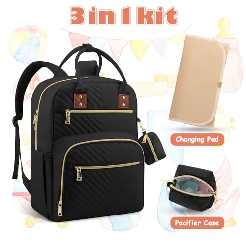 Tenot Baby Diaper Bag Backpack, Travel Diaper Bags for Baby Girl Boy Large Capacity Baby Bag Backpack for Women Black