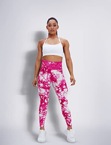 Higorun Tie Dye Workout Seamless Leggings For Women High Waist Gym Leggings Yoga Pants Red L #TOP4
