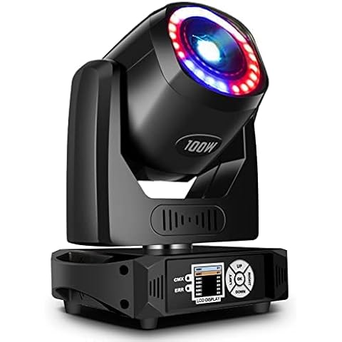 SHEHDS Moving Head Lights LED 100W 7 Dynamic & 6 Static Gobos 8 Colors Spotlights 6-Facet Prism DMX512 Dj Stage Light with Unique Aperture Effect for Christmas Wedding Party Dance Disco Bar Cover