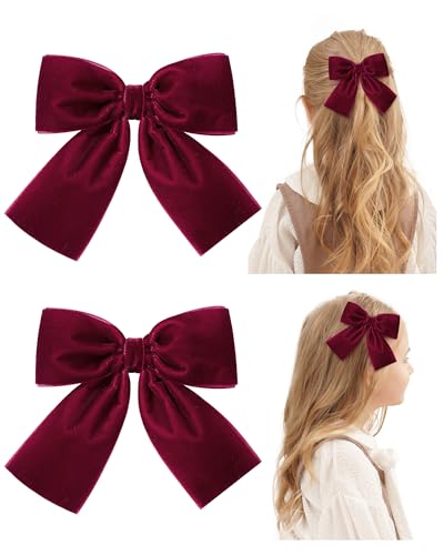 doboi 2 PCS Hair Bows Velvet Baby hair clips 3.5" Alligator Clips Bows for Girls Toddlers Kids Teens Women Hair Accessories (Wine)